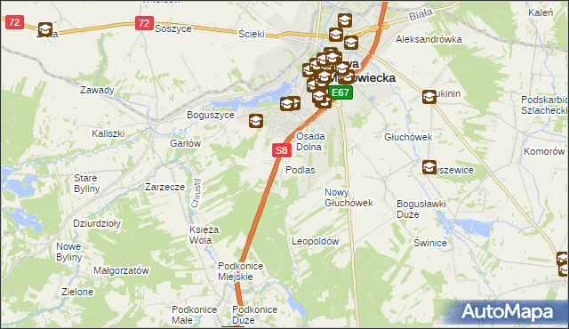 mapa Podlas gmina Rawa Mazowiecka, Podlas gmina Rawa Mazowiecka na mapie Targeo