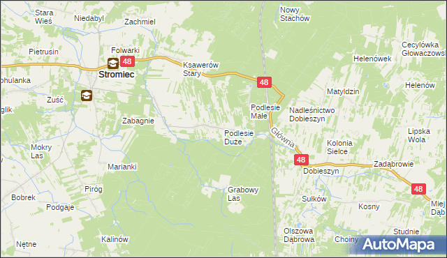 mapa Podlesie Duże gmina Stromiec, Podlesie Duże gmina Stromiec na mapie Targeo