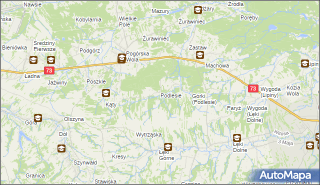 mapa Podlesie gmina Pilzno, Podlesie gmina Pilzno na mapie Targeo