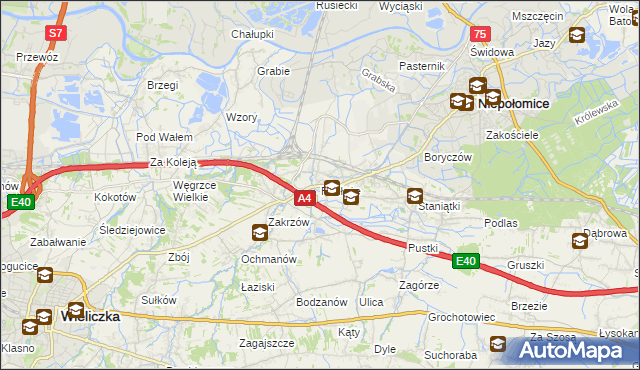 mapa Podłęże gmina Niepołomice, Podłęże gmina Niepołomice na mapie Targeo