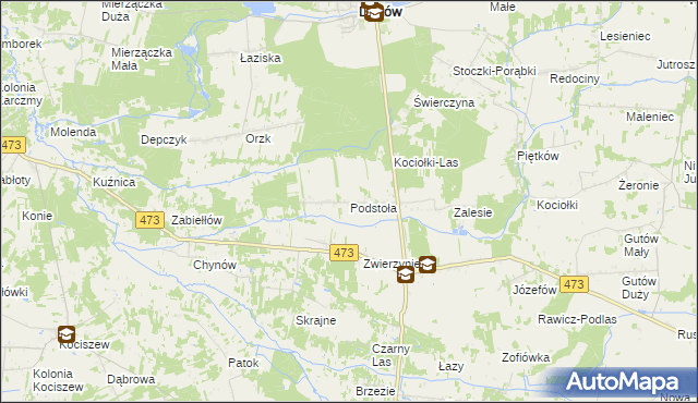 mapa Podstoła gmina Drużbice, Podstoła gmina Drużbice na mapie Targeo
