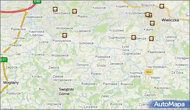 mapa Podstolice gmina Wieliczka, Podstolice gmina Wieliczka na mapie Targeo