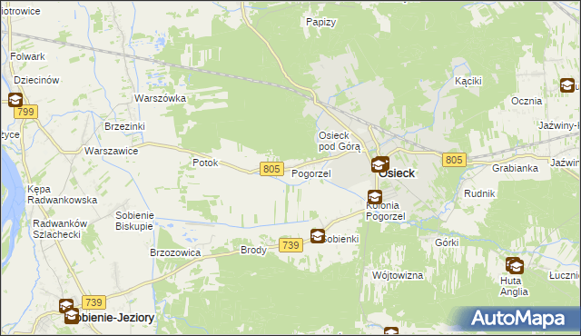 mapa Pogorzel gmina Osieck, Pogorzel gmina Osieck na mapie Targeo