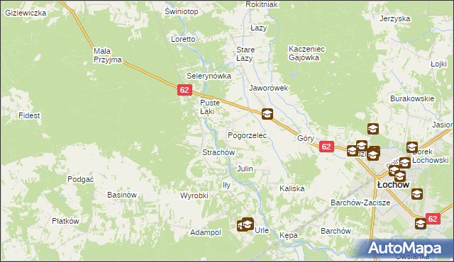 mapa Pogorzelec gmina Łochów, Pogorzelec gmina Łochów na mapie Targeo