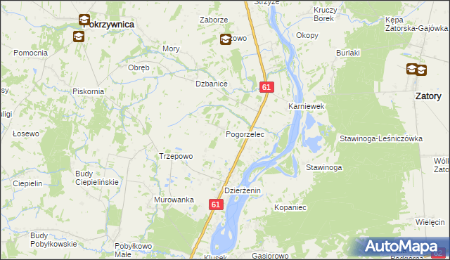 mapa Pogorzelec gmina Pokrzywnica, Pogorzelec gmina Pokrzywnica na mapie Targeo