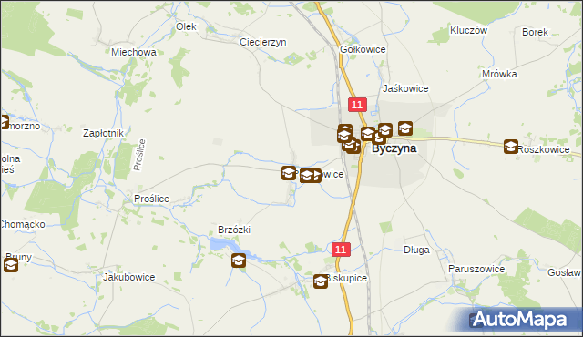 mapa Polanowice gmina Byczyna, Polanowice gmina Byczyna na mapie Targeo