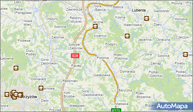 mapa Połomia gmina Niebylec, Połomia gmina Niebylec na mapie Targeo