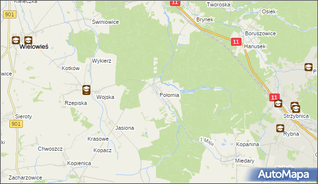 mapa Połomia gmina Tworóg, Połomia gmina Tworóg na mapie Targeo