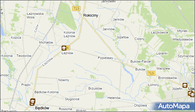 mapa Popielawy gmina Rokiciny, Popielawy gmina Rokiciny na mapie Targeo