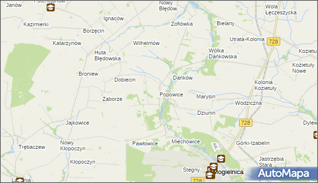 mapa Popowice gmina Mogielnica, Popowice gmina Mogielnica na mapie Targeo