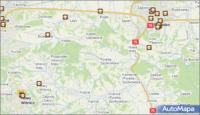 mapa Poręba Spytkowska, Poręba Spytkowska na mapie Targeo