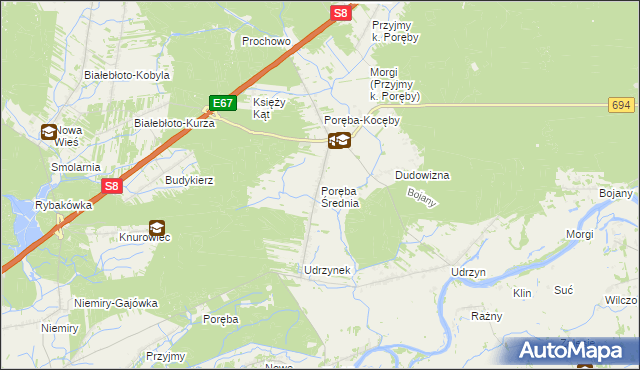 mapa Poręba Średnia, Poręba Średnia na mapie Targeo