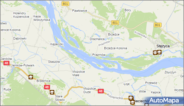 mapa Prażmów gmina Stężyca, Prażmów gmina Stężyca na mapie Targeo