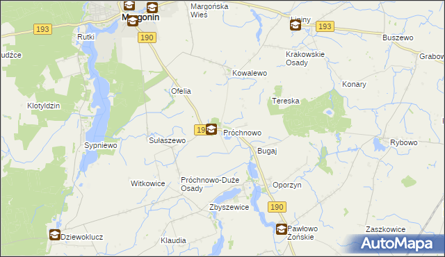 mapa Próchnowo gmina Margonin, Próchnowo gmina Margonin na mapie Targeo