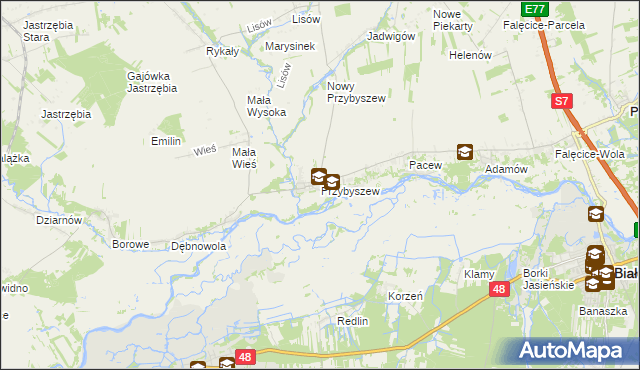 mapa Przybyszew gmina Promna, Przybyszew gmina Promna na mapie Targeo