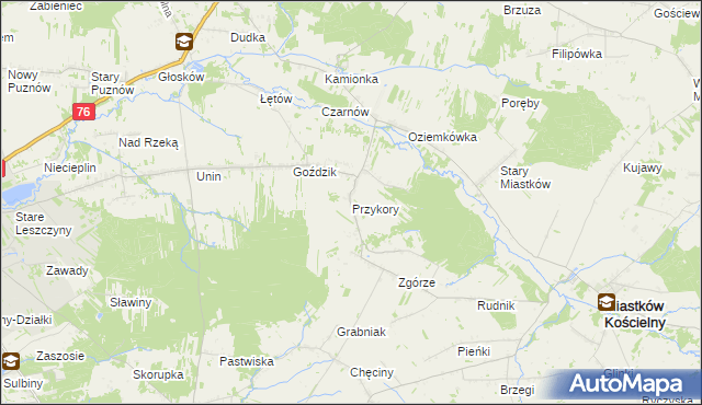 mapa Przykory gmina Miastków Kościelny, Przykory gmina Miastków Kościelny na mapie Targeo