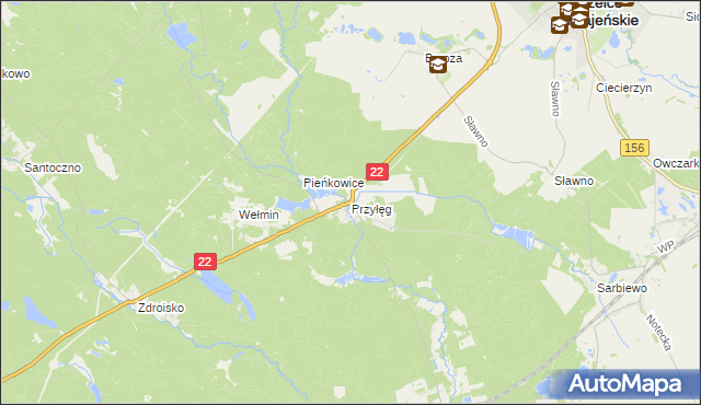 mapa Przyłęg gmina Strzelce Krajeńskie, Przyłęg gmina Strzelce Krajeńskie na mapie Targeo