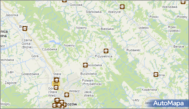 mapa Przysietnica gmina Brzozów, Przysietnica gmina Brzozów na mapie Targeo