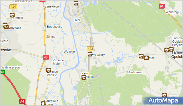 mapa Przywory gmina Tarnów Opolski, Przywory gmina Tarnów Opolski na mapie Targeo