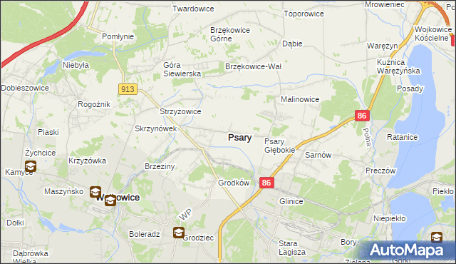 mapa Psary powiat będziński, Psary powiat będziński na mapie Targeo