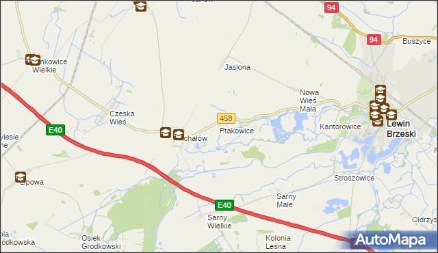 mapa Ptakowice gmina Lewin Brzeski, Ptakowice gmina Lewin Brzeski na mapie Targeo