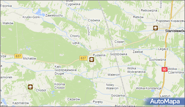 mapa Pustelnik gmina Stanisławów, Pustelnik gmina Stanisławów na mapie Targeo