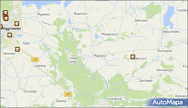 mapa Rąbczyn gmina Wągrowiec, Rąbczyn gmina Wągrowiec na mapie Targeo