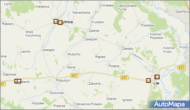 mapa Rąbież gmina Korytnica, Rąbież gmina Korytnica na mapie Targeo