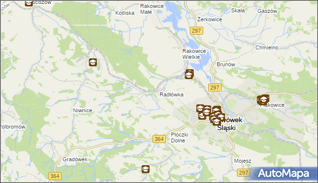mapa Radłówka gmina Lwówek Śląski, Radłówka gmina Lwówek Śląski na mapie Targeo