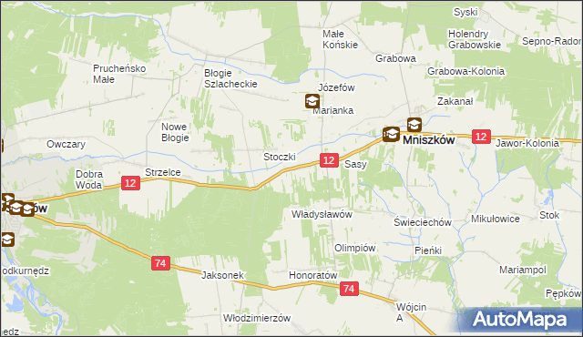 mapa Radonia gmina Mniszków, Radonia gmina Mniszków na mapie Targeo