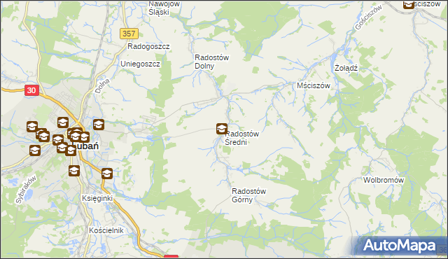 mapa Radostów Średni, Radostów Średni na mapie Targeo