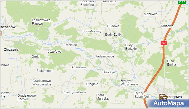 mapa Radzimowice gmina Strzegowo, Radzimowice gmina Strzegowo na mapie Targeo