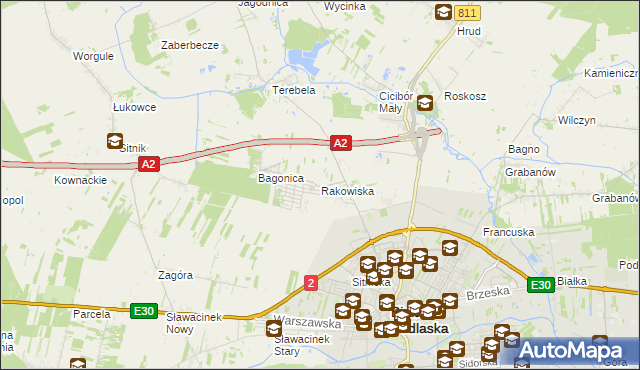 mapa Rakowiska gmina Biała Podlaska, Rakowiska gmina Biała Podlaska na mapie Targeo