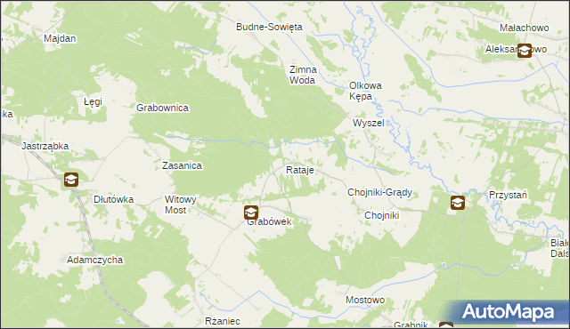 mapa Rataje gmina Olszewo-Borki, Rataje gmina Olszewo-Borki na mapie Targeo
