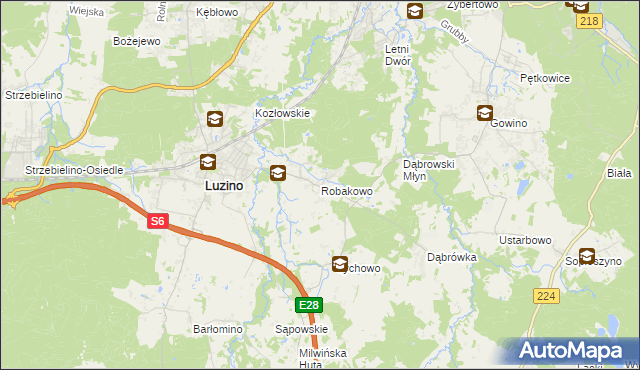 mapa Robakowo gmina Luzino, Robakowo gmina Luzino na mapie Targeo