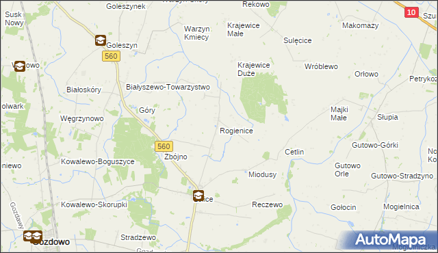 mapa Rogienice gmina Gozdowo, Rogienice gmina Gozdowo na mapie Targeo