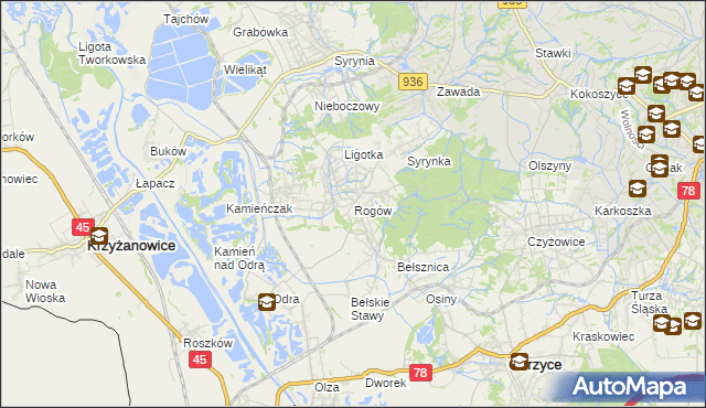 mapa Rogów gmina Gorzyce, Rogów gmina Gorzyce na mapie Targeo