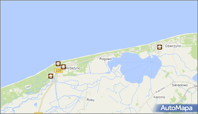 mapa Rogowo gmina Trzebiatów, Rogowo gmina Trzebiatów na mapie Targeo