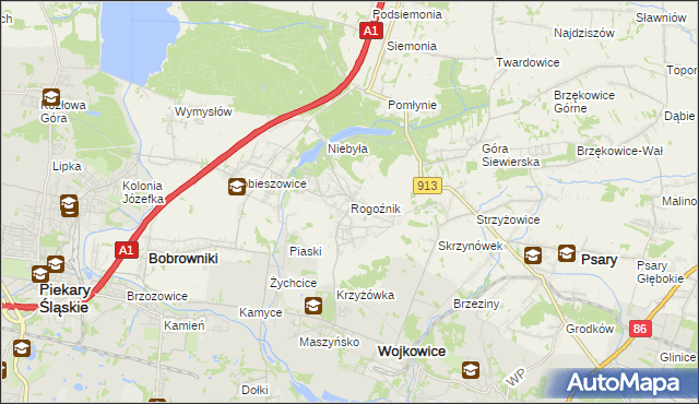 mapa Rogoźnik gmina Bobrowniki, Rogoźnik gmina Bobrowniki na mapie Targeo