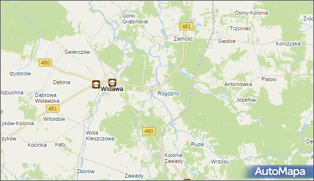 mapa Rogóźno gmina Widawa, Rogóźno gmina Widawa na mapie Targeo