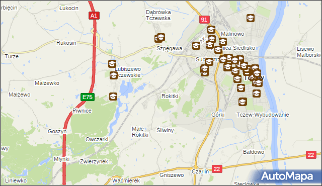 mapa Rokitki gmina Tczew, Rokitki gmina Tczew na mapie Targeo