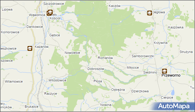 mapa Romanów gmina Przeworno, Romanów gmina Przeworno na mapie Targeo