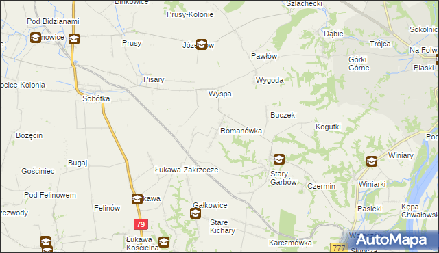 mapa Romanówka gmina Dwikozy, Romanówka gmina Dwikozy na mapie Targeo