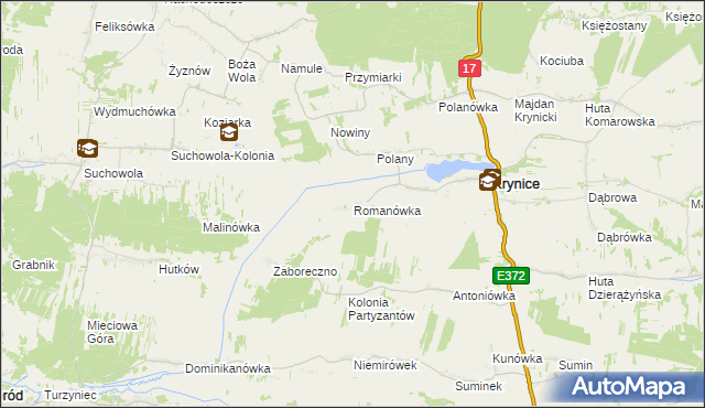 mapa Romanówka gmina Krynice, Romanówka gmina Krynice na mapie Targeo