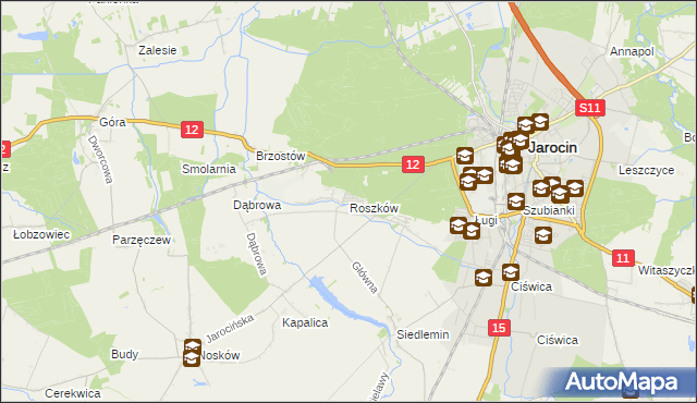 mapa Roszków gmina Jarocin, Roszków gmina Jarocin na mapie Targeo