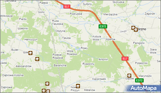 mapa Rowy gmina Łaskarzew, Rowy gmina Łaskarzew na mapie Targeo