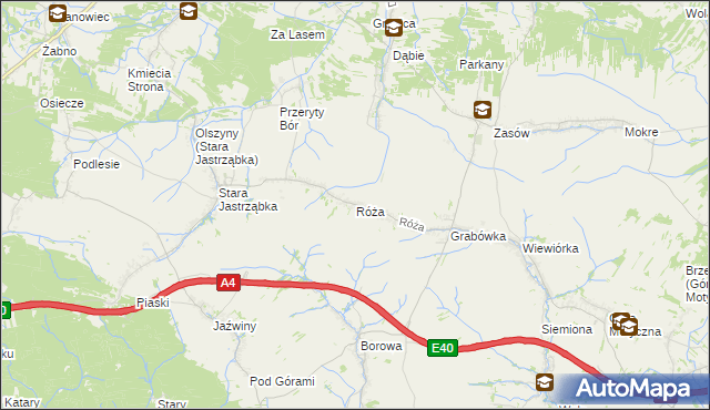 mapa Róża gmina Czarna, Róża gmina Czarna na mapie Targeo