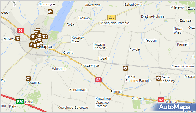 mapa Rozalin gmina Słupca, Rozalin gmina Słupca na mapie Targeo