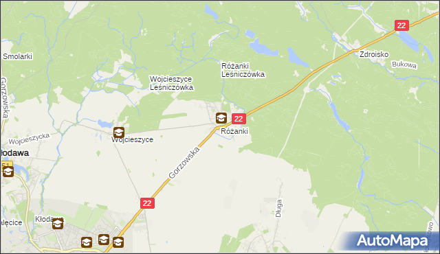 mapa Różanki gmina Kłodawa, Różanki gmina Kłodawa na mapie Targeo