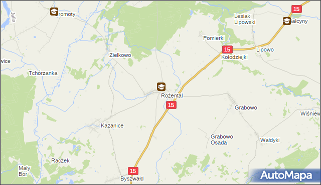 mapa Rożental gmina Lubawa, Rożental gmina Lubawa na mapie Targeo